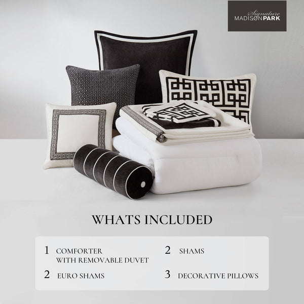 English Elm 8 Queen Jacquard Oversized Duvet Comforter Set with Euro Shams, Decorative Pillows, Plush Polyester fills Multicolor 22.83 L x 18.9 W x 16.14 H B035P319229