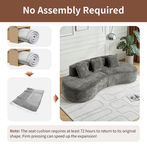 English Elm 3-seater Velvet Curved Sectional Sofa Plush Cloud Design for Open Living Rooms Gray W1765S00123