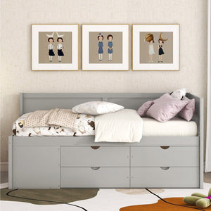 English Elm Twin Daybed with Two Pull Out Drawers and Open Shelves for Small Bedroom Storage Gray LP102022AAE