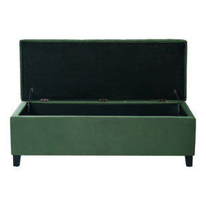 English Elm Upholstered Boucle Storage Bench Flip Top Lid Rubberwood Legs Bedroom Entryway Seating Retro Green N779P395018G