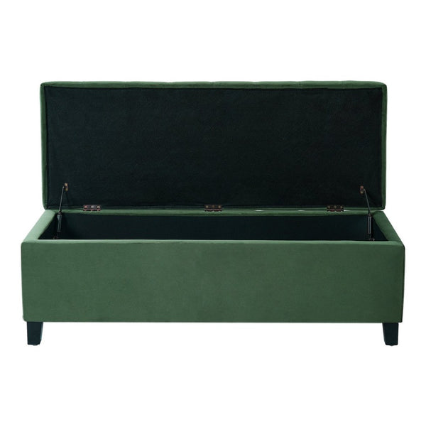 English Elm Upholstered Boucle Storage Bench Flip Top Lid Rubberwood Legs Bedroom Entryway Seating Retro Green N779P395018G