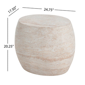 English Elm Christopher Knight Home® - Outdoor/Indoor Lightweight Concrete Side Table - Elegant Oval Accent Table With Travertine Finish N773P253786Z