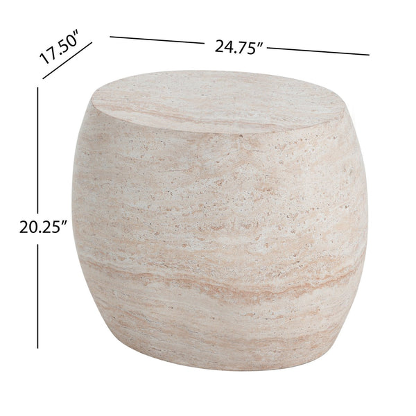English Elm Christopher Knight Home® - Outdoor/Indoor Lightweight Concrete Side Table - Elegant Oval Accent Table With Travertine Finish N773P253786Z