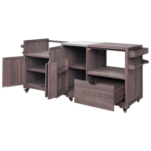 English Elm K&k 80.5 Inch Outdoor Kitchen Island Solid Fir Wood Stainless Steel Grill Cart Station Brown N707P392140Z