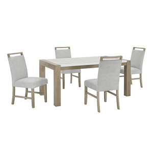 English Elm Tabitha 5-Piece Dining Set: Elegant 66" Faux Marble Table With Light Oak Finish & Cozy Upholstered Chairs B061S00911-GIGA