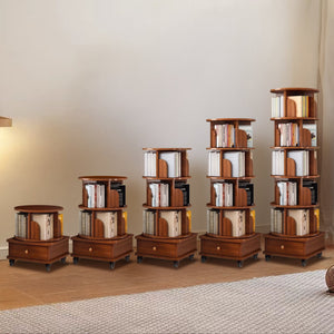 English Elm (UPGRADED) Rotating Bookshelf 360° Corner Organizer – 6-Tier Space-Saving Wood Rack with Wheels W2641P326058