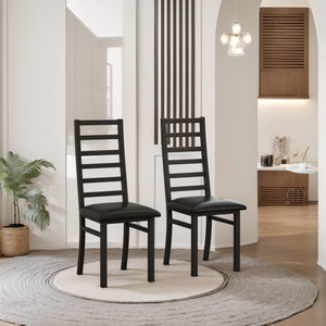 English Elm Metal Dining Chairs Set Of 2 - Sleek Armless High Back Design, Durable Pu Leather, Modern Black Finish W757P232710
