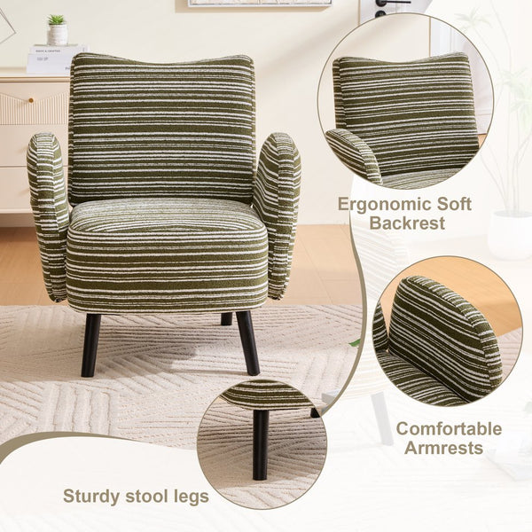 English Elm Modern Bouclé Armchair with High-Density Foam, Side Pocket & Solid Wood Legs for Cozy Reading Spots Olive Green W395P376571