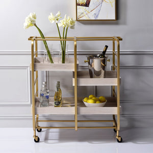 English Elm Gold Gold and White Washed Serving Cart with Industrial Frame, 3 Adjustable Trays, Smooth Casters for Entertaining and Durable Mobility B062P186560