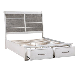 English Elm Antique Ambrose Queen Platform Bed with Footboard Storage Drawers Rustic Acacia Veneer Finish Antique Gray,Antique White 67.25 L x 43.75 W x 7.75 H B011S01450
