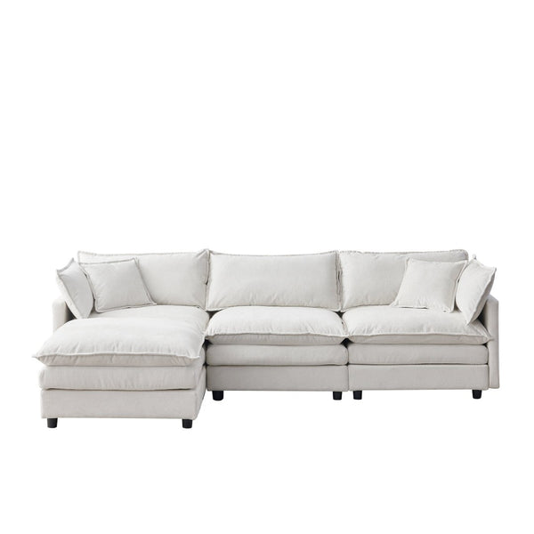 English Elm 105" L-shaped Chenille Sectional with Ottoman Pocket Spring Living Room Sofa Beige W1097S00225