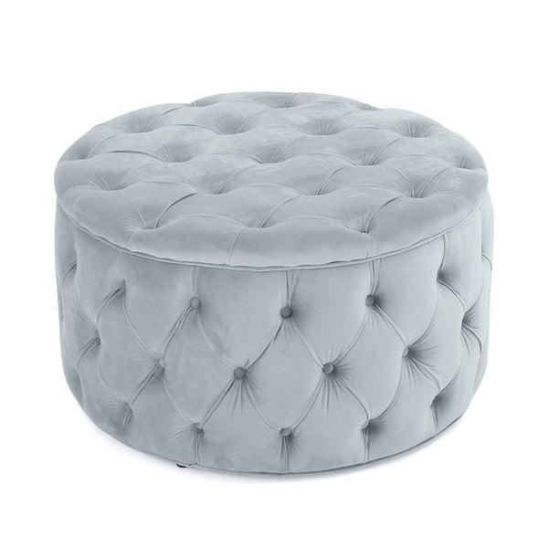 English Elm Christopher Knight Home® - OTTOMAN Velvet Tufted Diamond Stitch Cocktail Seat — Modern Glam Round Pouf, Durable Polyester Finish LIGHT GREY 59313.00