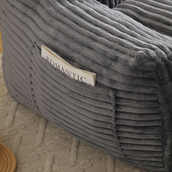 English Elm Giant Plush Bean Bag Chair with Armrests and Footstool for Ultimate Comfort, Durable Corduroy Lounge Sofa Grey W1117P309391
