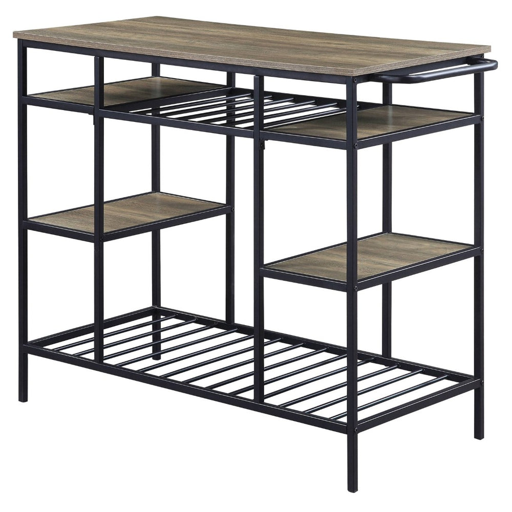 English Elm Rustic Kitchen Island With Open Shelving And Sturdy Black Frame – Perfect For Storage & Prep B062P184581-GIGA