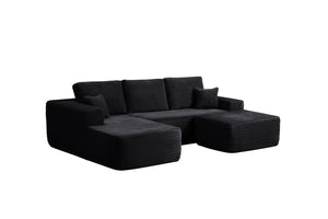 English Elm 104" Modular U-shape Sectional Plush Corduroy Deep Seat Sofa for Modern Living Spaces W3975S00035
