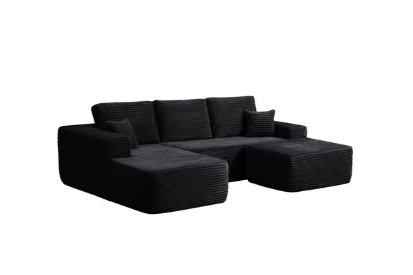 English Elm 104" Modular U-shape Sectional Plush Corduroy Deep Seat Sofa for Modern Living Spaces W3975S00035