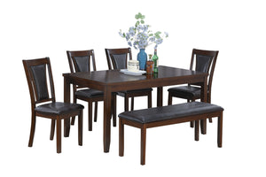 English Elm Beautiful Walnut/Black 6-Piece Dining Set with Bench and Cushioned Faux Leather Chairs, Modern Elegance B011P291548