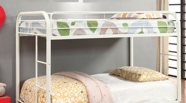 English Elm Full Metal Twin-Over-Twin Bunk Bed White Finish — Sturdy Steel Frame, Dual Ladders, Safety Rails, Space-Saving Design B2741P353765