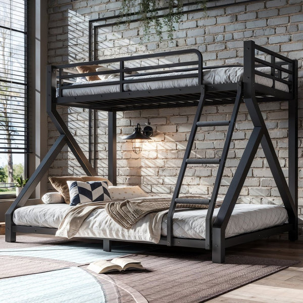 English Elm Twin Over Full Metal Bunk Bed Low Profile Heavy Duty Frame for Kids Guest Rooms W5305P463443