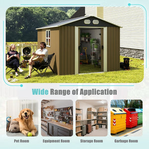 English Elm Campcraft 8x12 Outdoor Metal Storage Shed Lockable Weatherproof Backyard Tool House Brown W1598S00043
