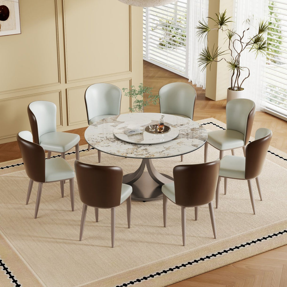 English Elm 59" Round Dining Table With 360° Lazy Susan - Durable Sintered Stone Top For Stylish Gatherings & More W2699S00056