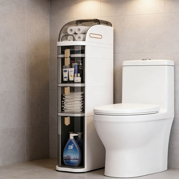 English Elm Bathroom Rolling Storage Cabinet Five Open Tiers Slim Fit for Tight Spaces W3101P417717