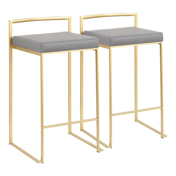 English Elm Fuji Gold Counter Stool Set of 2 with Grey Faux Leather Upholstery - Stackable, Padded, Stylish Contemporary Design B202P221913