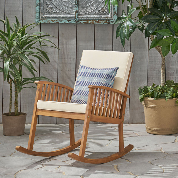 English Elm Christopher Knight Home® - CASA Acacia Rocking Chair with Water-Resistant Cushions, Rustic Outdoor Comfort & Smooth Rocking Motion Brown 46.5 L x 29.5 W x 9 H 64272.00