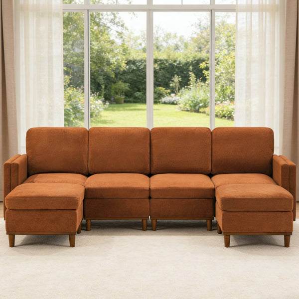 English Elm Modern Modular Sectional Sofa with Plush Cushions and Tapered Legs for Living Rooms Orange W2085S00102