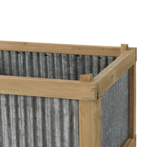 English Elm Set Rustic Rectangular Planter Boxes Set of 2 Farmhouse Galvanized Metal and Wood Box Frame Accents for Garden Brown,Silver W2078P323425