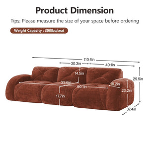 English Elm Three Seater Chenille Sofa with Ottoman Solid Wood Base Tufted Arms Living Room Red W714S01638
