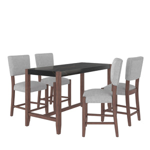 English Elm 5-Piece Counter Height Dining Set with Faux Marble Top and Upholstered Seats, Mid-Century Pub Charm Black+ Gray N752S000086B