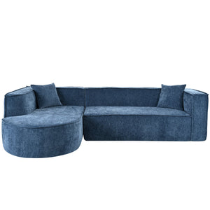 English Elm U_Style Modern Sectional Sofa with Curved Design, Luxurious Chenille Upholstery, Foam+Pocket Spring Comfort Blue WY000417AAC