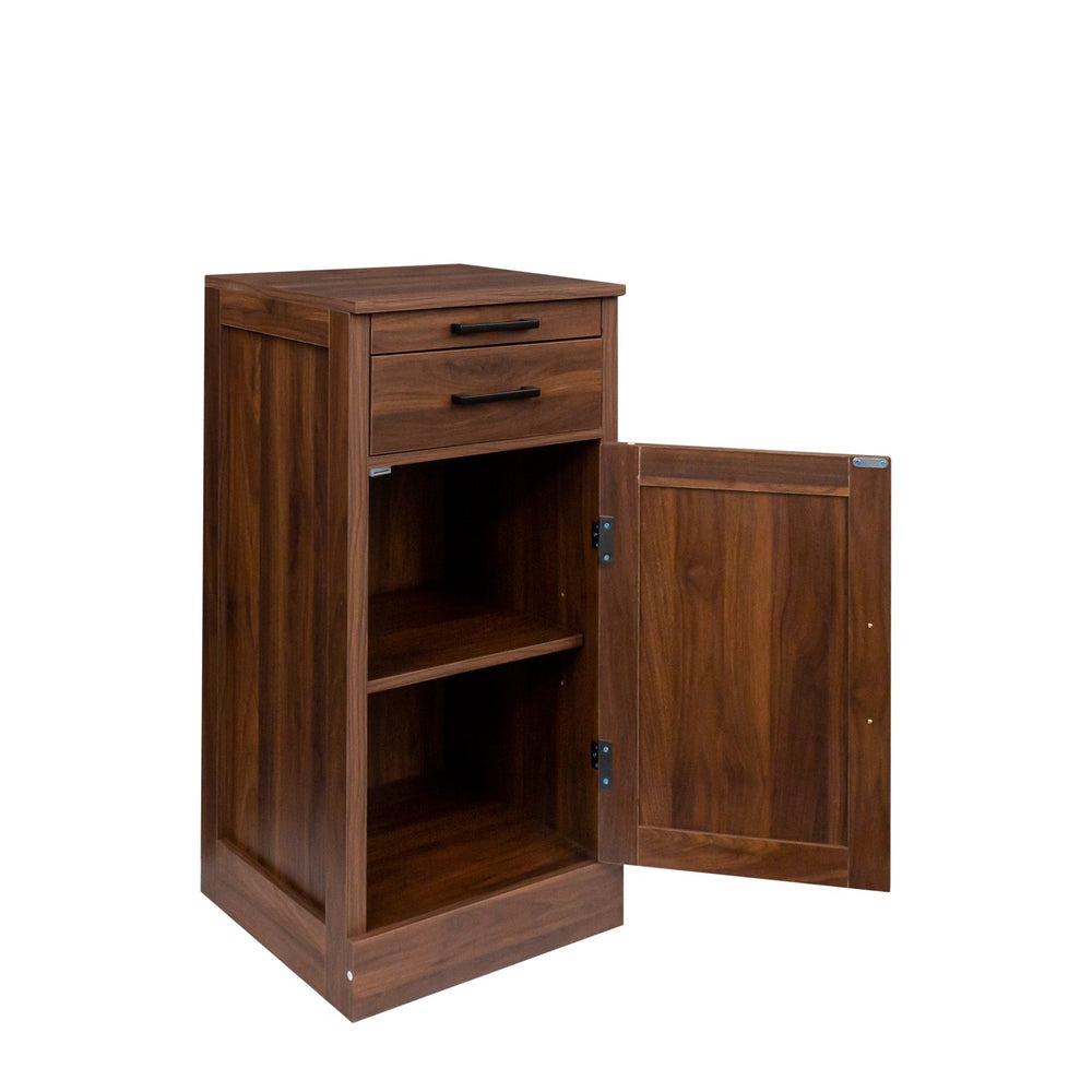 English Elm brown walnut modular wine bar cabinet with hutch – versatile buffet storage, drawer, shelf & display for dining room W331P213375