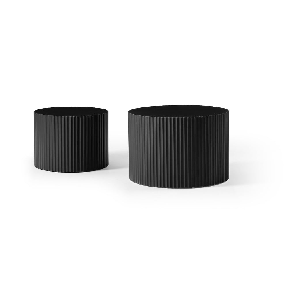 English Elm BLACK Nesting Table Set of 2 — Handcrafted Round MDF Coffee Tables, Relief Sides, 23.6"/18.9" Sizes W876P252128