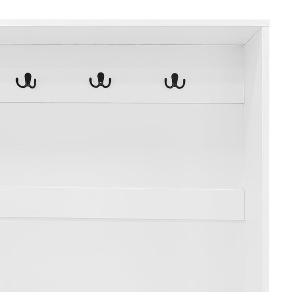 English Elm VIBE Entryway Hall Tree with Mirror, Foldable Bench & 6 Adjustable Shelves, 2 Drawers, Hooks SJ000142AAK