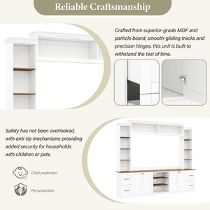 English Elm Unique Low Profile Media Console with Led Lighting Glass Shelves Fits Tvs to 105 White N721S000077K