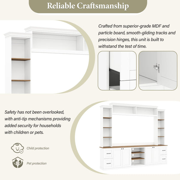 English Elm Unique Low Profile Media Console with Led Lighting Glass Shelves Fits Tvs to 105 White N721S000077K