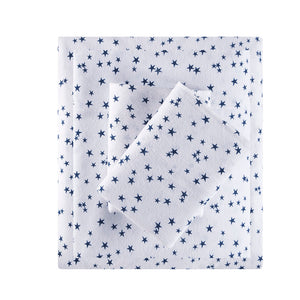 JLA Home Intelligent Design - 100% Cotton Flannel Sheet Set – Ultra-Soft 135gsm Pigment Print for Warmth, Breathable Comfort & Lasting Color Blue Stars ID20-1536