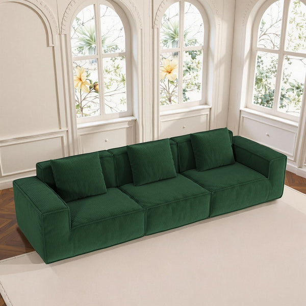 English Elm 118-Inch Modular Sofa Bed - Versatile Green Corduroy Cloud Velvet For Stylish Comfort & Functionality W3147S00029
