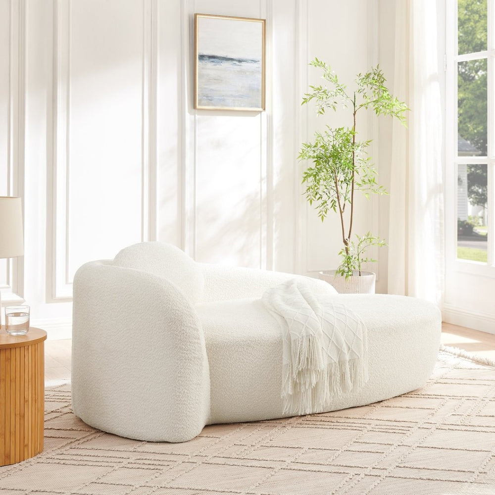 English Elm Modern Oval Boucle Lounge Chair Sculptural Integrated Armrest for Bedroom Living Room Beige W487P456129