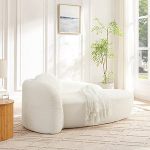 English Elm Modern Oval Boucle Lounge Chair Sculptural Integrated Armrest for Bedroom Living Room Beige W487P456129