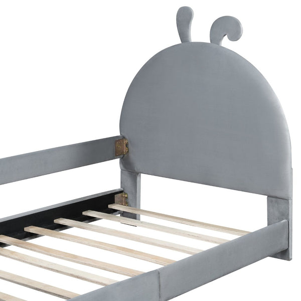 English Elm Twin Velvet Daybed with Sculptural Rabbit Ear Headboard for Kids or Guest Rooms Gray N737P380205E