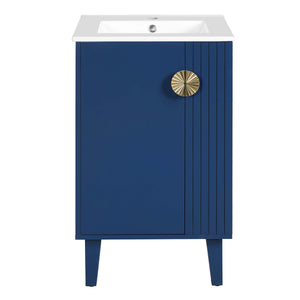 English Elm 20-inch French Style Bathroom Vanity with Integrated Ceramic Sink, Carved Accents & Soft-Close Door Blue N710P330971C