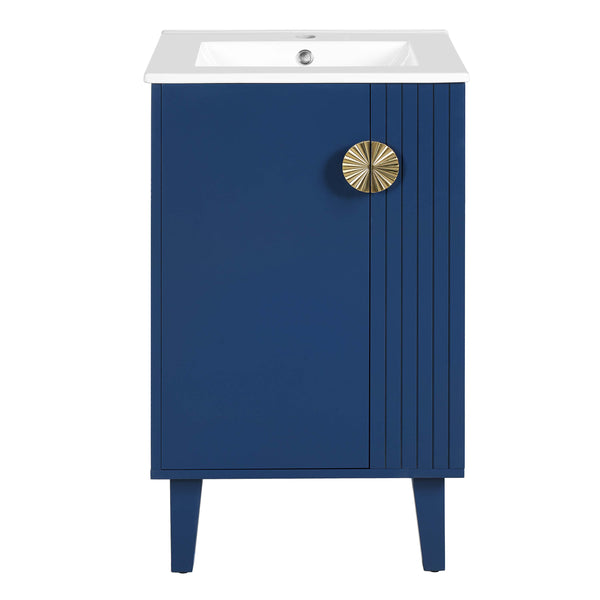English Elm 20-inch French Style Bathroom Vanity with Integrated Ceramic Sink, Carved Accents & Soft-Close Door Blue N710P330971C