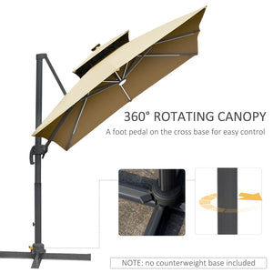 English Elm Outsunny 10Ft Solar Led Cantilever Umbrella - 360° Rotation, Tilt, Crank For Stylish Outdoor Shade W2225P217592-GIGA