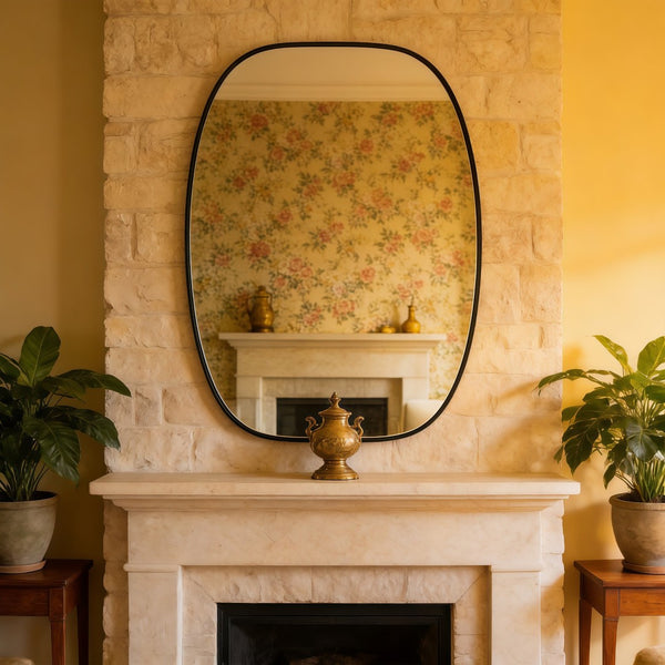 English Elm 30x40 Oval Wall Mirror Slim Metal Frame Distortion Free Glass Bathroom Entryway Accent Black W2203P476481