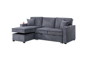 English Elm Convertible Corduroy Sectional Sofa with Reversible Chaise, Hidden Storage, USB Port & Pull-Out Bed Dark Gray 60 L x 30 W x 19 H B011S01243