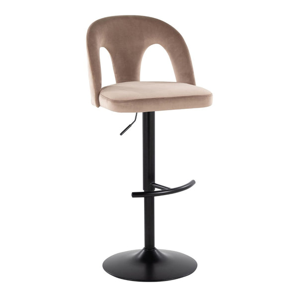 English Elm Adjustable Swivel Barstools Taupe Velvet Seat Matte Black Base Set of Two B202S01958