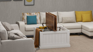 English Elm 31.5" Farmhouse Coffee Table with Hinged Lift Top, Rustic Square Wood Center Table w/Hidden Storage White W282P160415